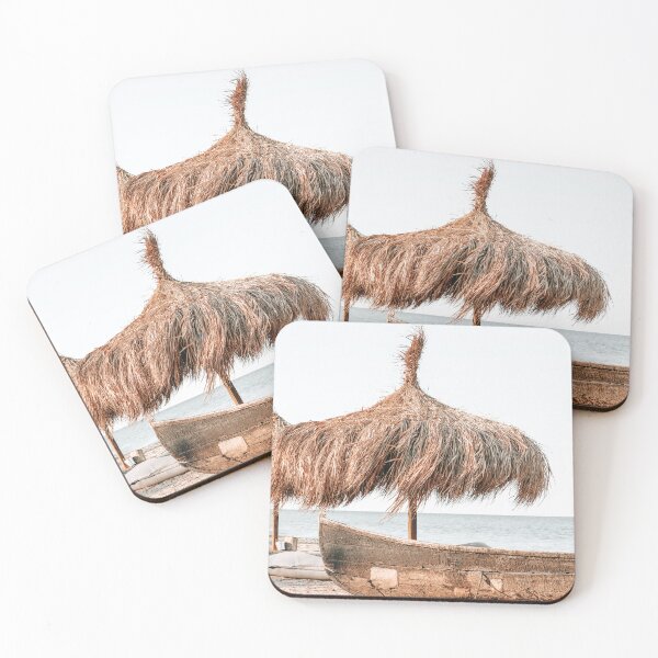 Item preview, Umbrellas, Boat and Sandy Beach Tranquility, Sea Landscape, Summer Vibes, Ocean Relaxation designed and sold by radub85.