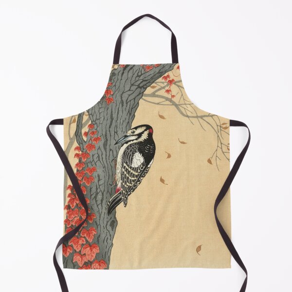 Item preview, Great spotted woodpecker in tree with red ivy by Ohara Koson designed and sold by see-the-fox.