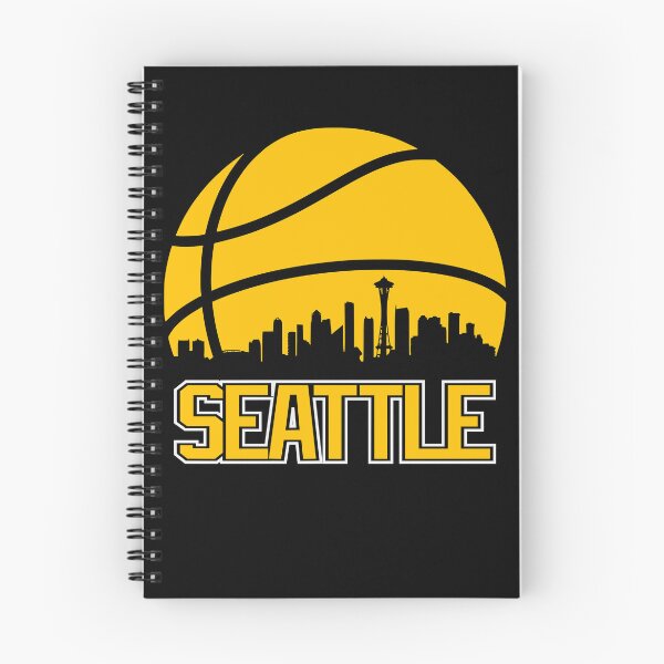 Aperçu de l'œuvre Rétro Sonics Basketball Seattle City Skyline créée et vendue par zayvonmano.