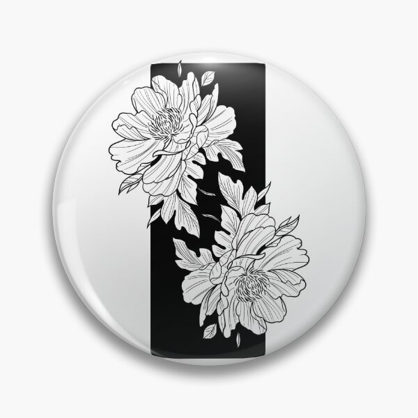 Item preview, Japanese flowers pattern, gift for flower lovers, black and white flowers designed and sold by shodark.