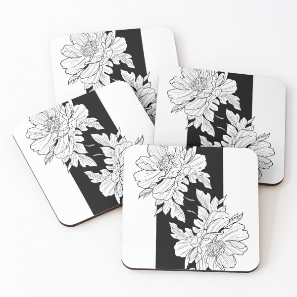 Item preview, Japanese flowers pattern, gift for flower lovers, black and white flowers designed and sold by shodark.