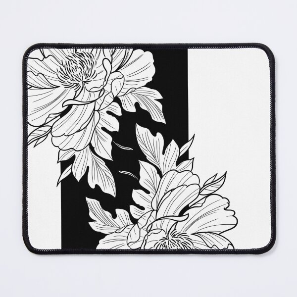 Item preview, Japanese flowers pattern, gift for flower lovers, black and white flowers designed and sold by shodark.