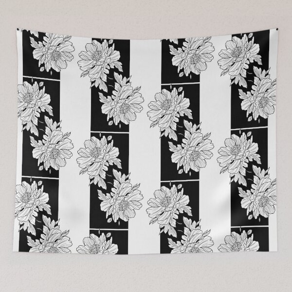Item preview, Japanese flowers pattern, gift for flower lovers, black and white flowers designed and sold by shodark.