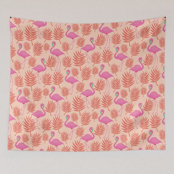 Item preview, Pink Flamingos with Palm Tree Branches Pattern designed and sold by EliveraDesigns.