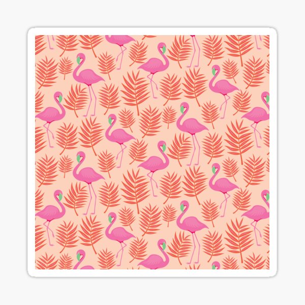 Pink Flamingos with Palm Tree Branches Pattern Sticker