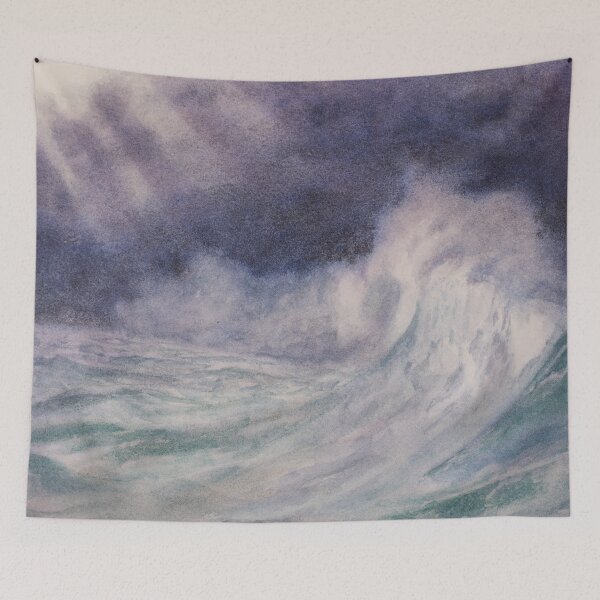Item preview, Sunlight breaking through dark clouds, shining on breaker wave. Watercolour seascape -  designed and sold by Einar Aasen.