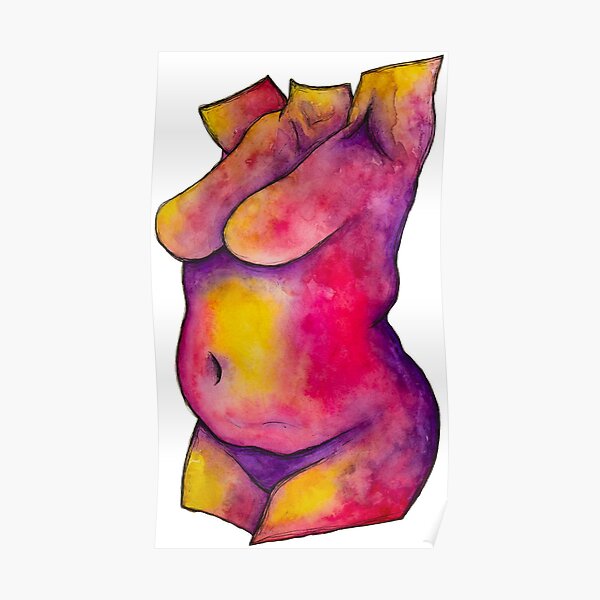 Beautiful curvy body art in bright watercolour Poster
