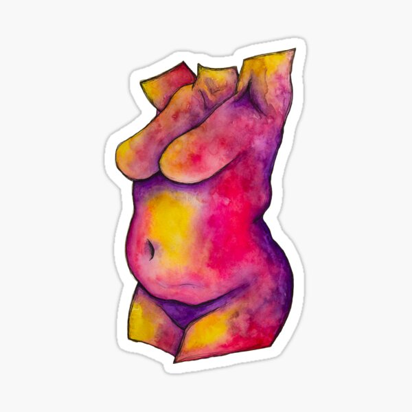 Beautiful curvy body art in bright watercolour Sticker