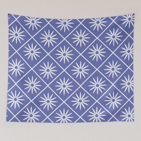 Item preview, White Daisy Flower pattern on argyle  very peri background  designed and sold by Yasminepatterns .
