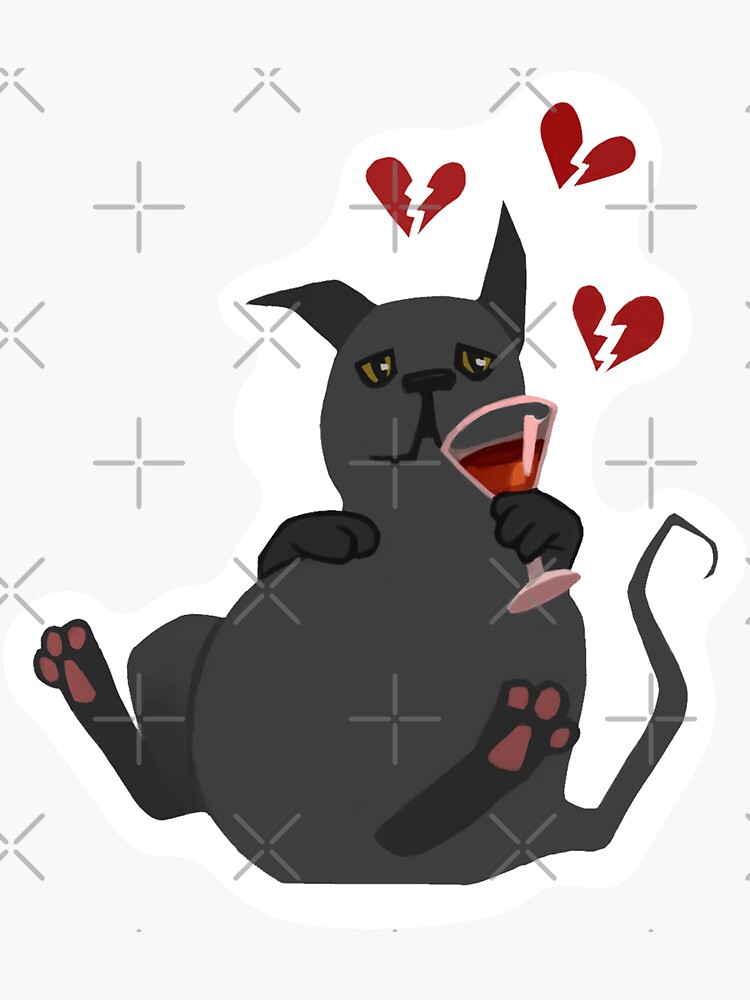 Sticker with a sad cat and wine Sticker