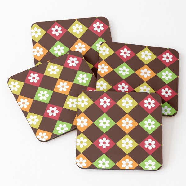 Item preview, Retro 70s flowers on orange, red, yellow and green argyle pattern  designed and sold by Yasminepatterns .