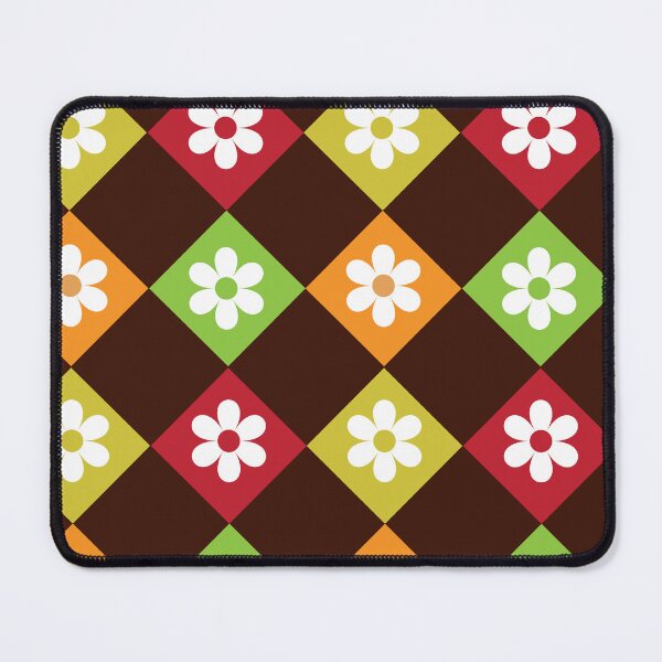 Item preview, Retro 70s flowers on orange, red, yellow and green argyle pattern  designed and sold by Yasminepatterns .
