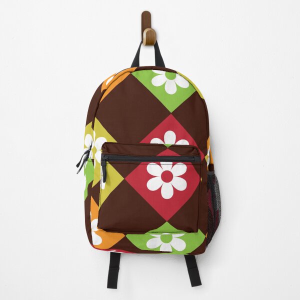 Item preview, Retro 70s flowers on orange, red, yellow and green argyle pattern  designed and sold by Yasminepatterns .