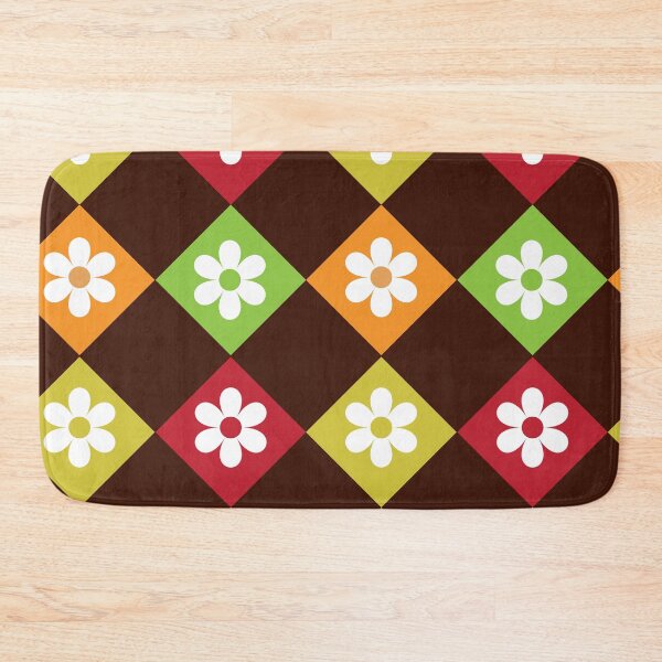 Item preview, Retro 70s flowers on orange, red, yellow and green argyle pattern  designed and sold by Yasminepatterns .