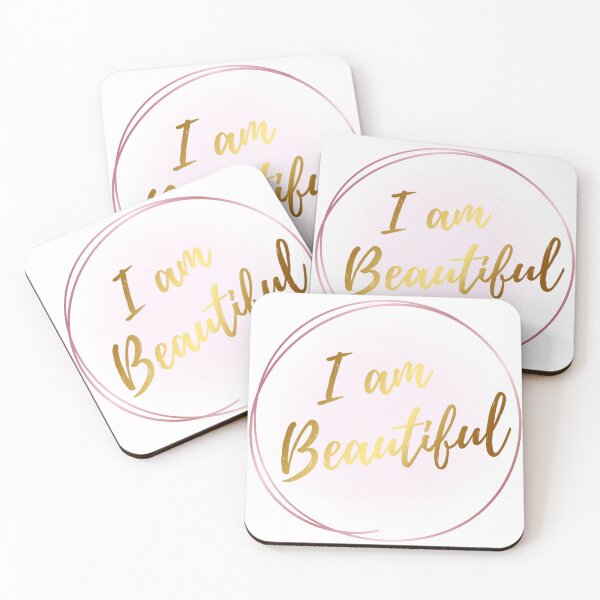 Item preview, I Am Beautiful Mantra Pink and Gold Silhouette Design designed and sold by TacoRose.