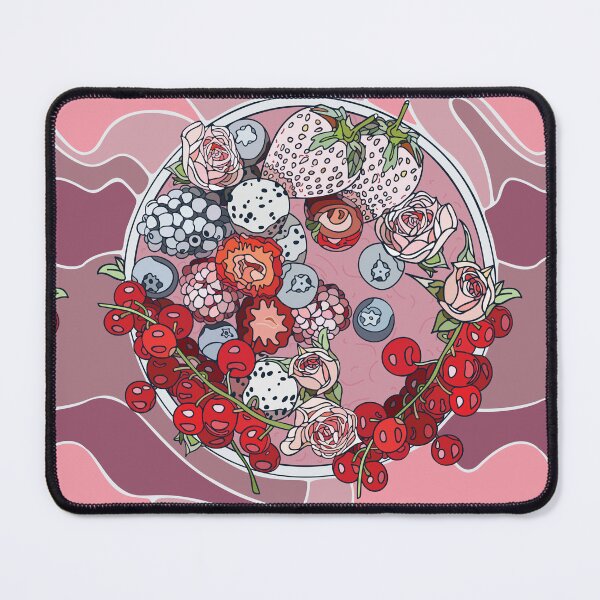 Item preview, Flat lay Smoothie bowl, Açai bowl with blueberries, blackberries, strawberries, raspberries, cherries, dragon fruit and pink roses designed and sold by FlamesandFrost.