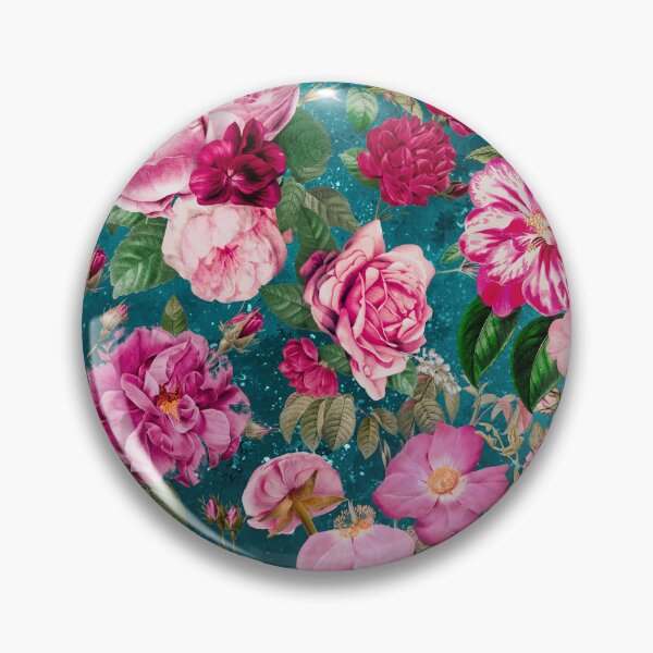 Artikelvorschau, Vintage Blumen rosa Rosen und Fuchsia Blumen exotischen Garten, botanische Illustration, türkisblau Blumenmuster entworfen und verkauft von ZeinabTaha.