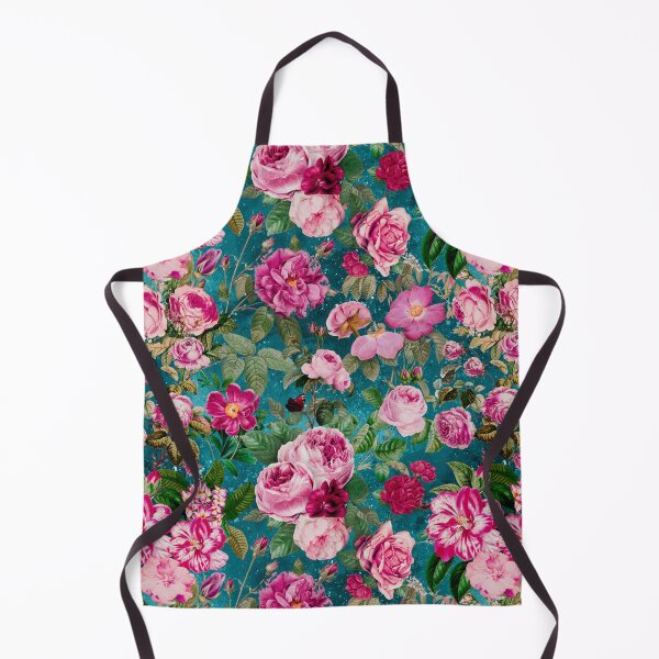 Artikelvorschau, Vintage Blumen rosa Rosen und Fuchsia Blumen exotischen Garten, botanische Illustration, türkisblau Blumenmuster entworfen und verkauft von ZeinabTaha.