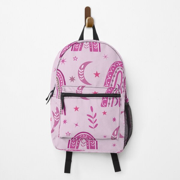 Item preview, Beautiful Pastel Pink boho rainbow and moon pattern with leaves and stars designed and sold by Yasminepatterns .