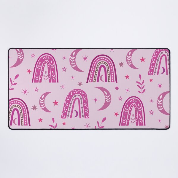 Item preview, Beautiful Pastel Pink boho rainbow and moon pattern with leaves and stars designed and sold by Yasminepatterns .