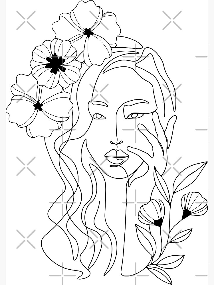 Canvas Sketch Picture, Canvas Drawing Poster, Head Flowers Prints