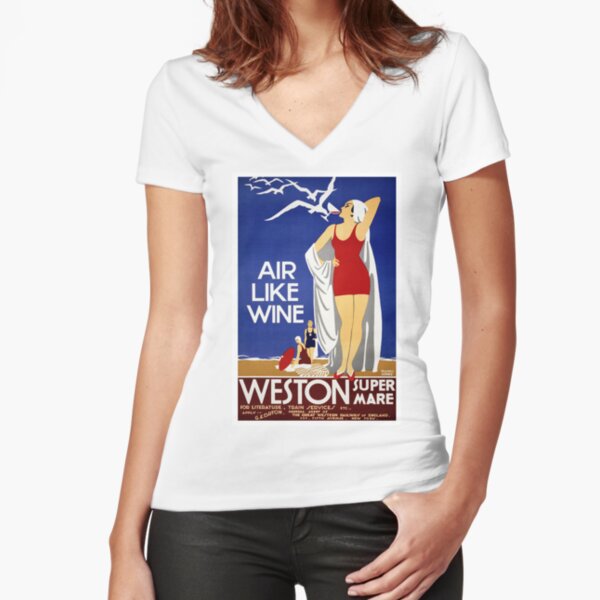 Art Deco Travel: Weston-super-Mare Fitted V-Neck T-Shirt