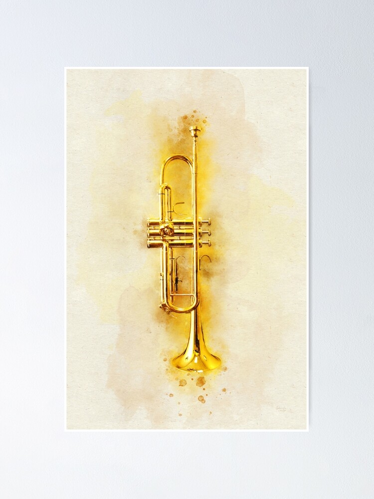Trumpet in Vibrant Watercolor - Shiny Golden Brass Musical