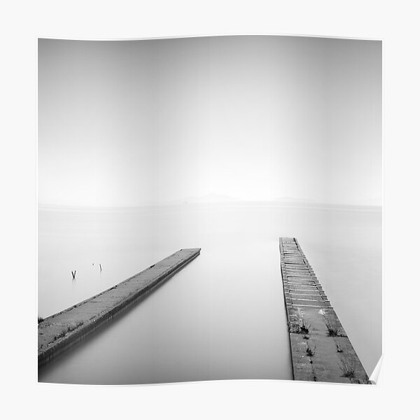 Two Piers in Lake Biwa. Long Exposure. Japan, Asia Poster