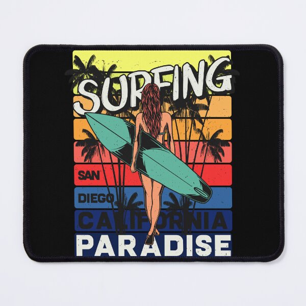 Item preview, Surfing Paradise San Diego California - Different color bars with a female surfer and surboard designed and sold by velisani.