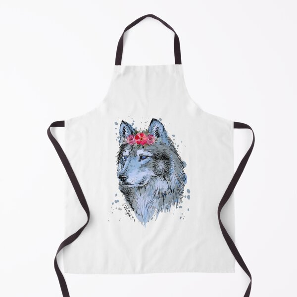 Item preview, Arctic wolf wearing red flowers designed and sold by DoodlesnPoodles.