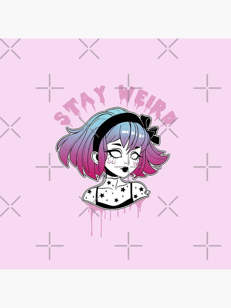 Stay Weird Pastel Goth - Creepy Cute Girl / pink background Pin
