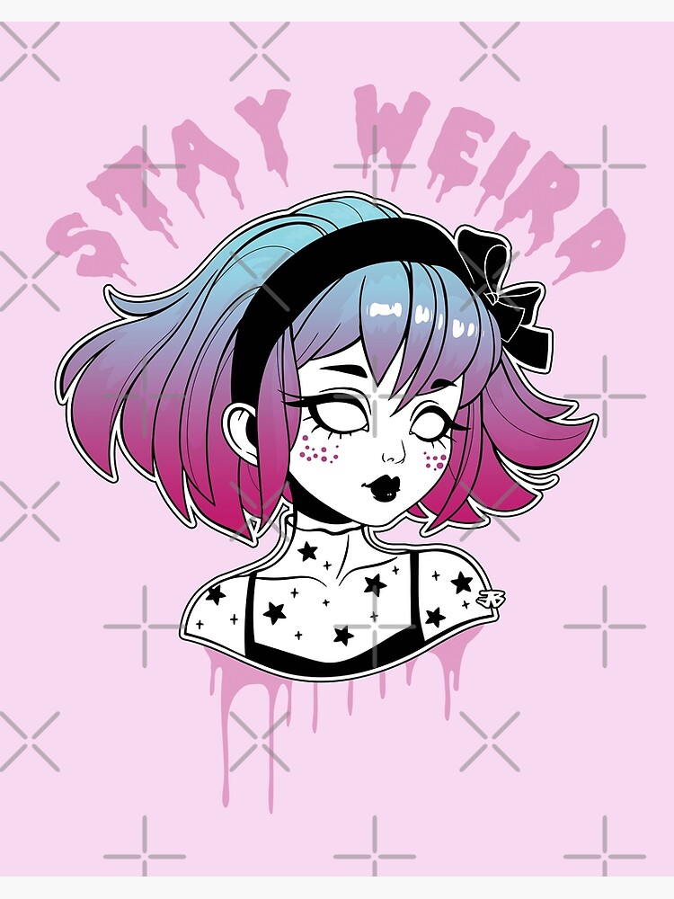 Stay Weird Pastel Goth - Creepy Cute Girl / pink background Pin for Sale  by Ikaroots