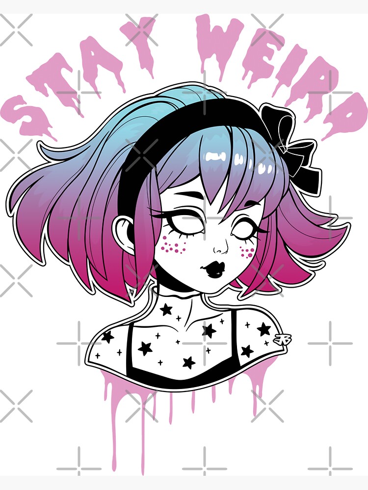 Stay Weird Pastel Goth - Creepy Cute Girl / pink background | Magnet