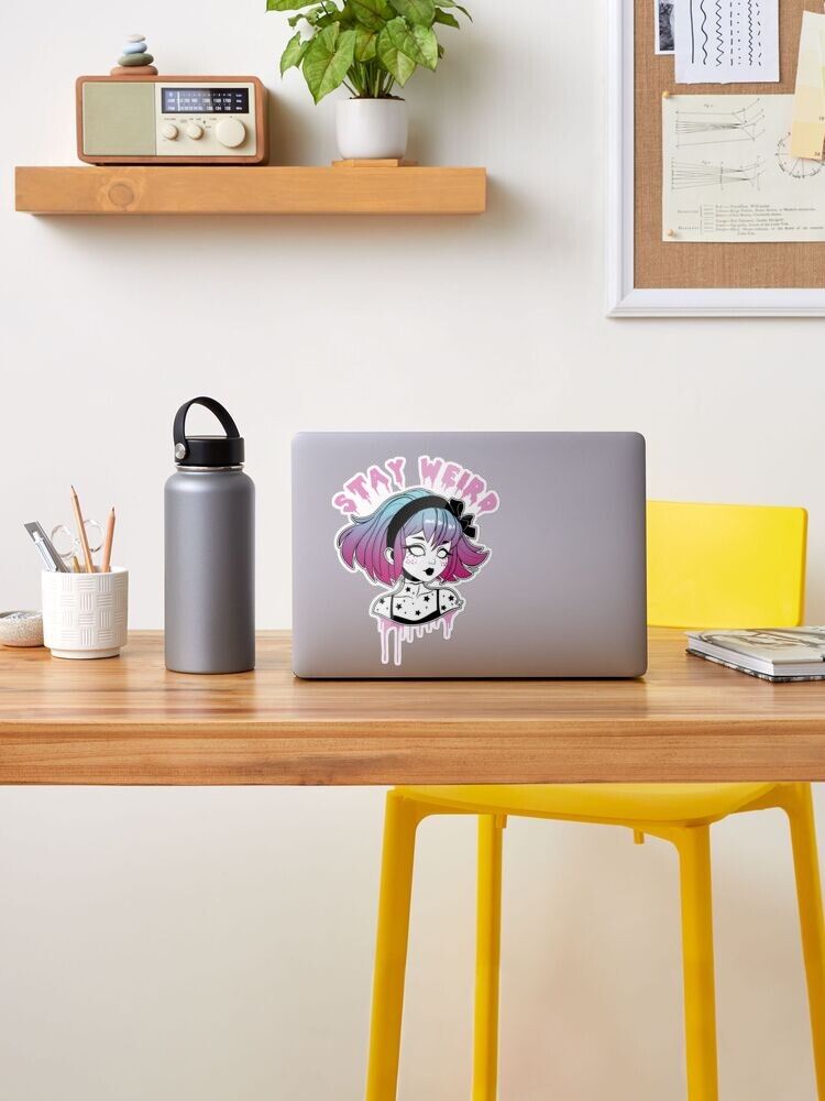 Stay Weird Pastel Goth - Creepy Cute Girl / pink background Pin