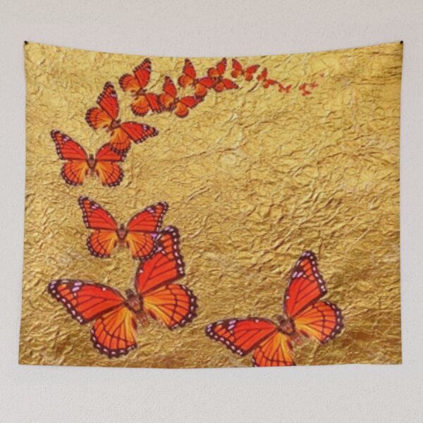 Item preview, ORANGE MONARCHS MIGRATING METALLIC GOLD ART DESIGN   designed and sold by sharlesart.
