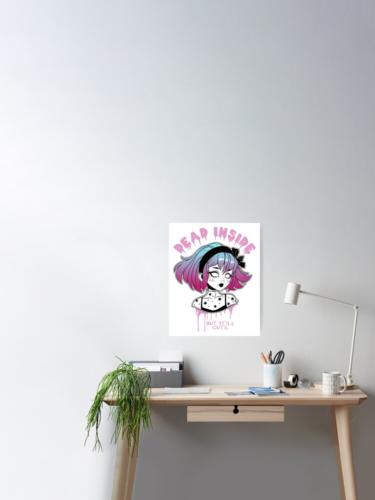 Dead Inside Pastel Goth - Creepy Cute Girl / pink background | Poster