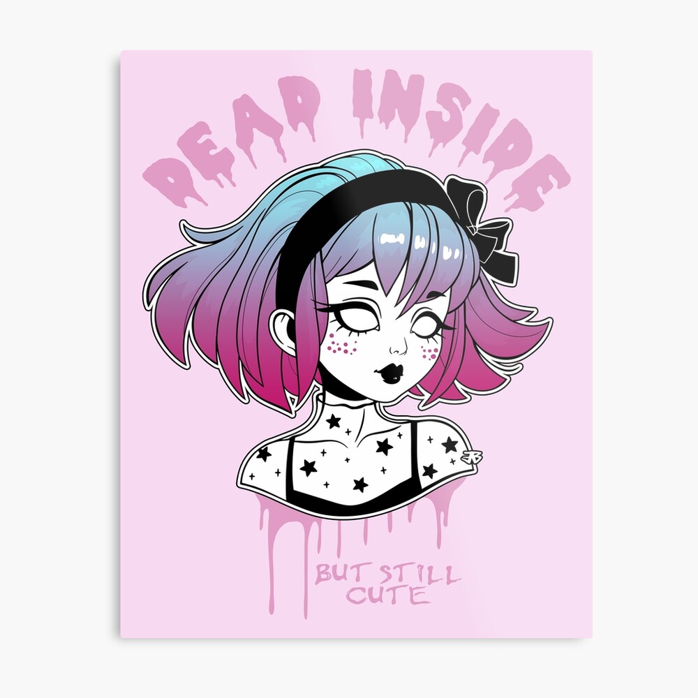 Dead Inside Pastel Goth - Creepy Cute Girl / pink background