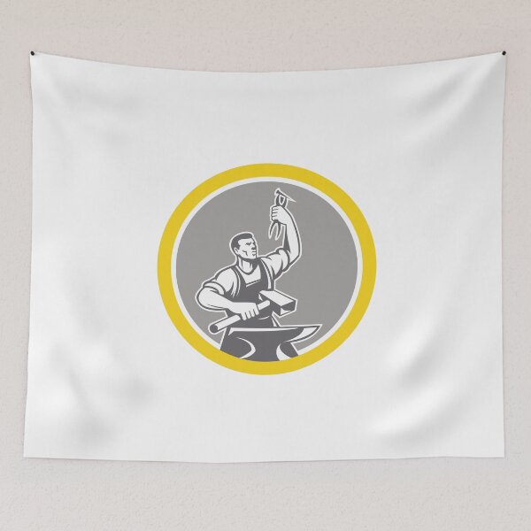 Item preview, Blacksmith Worker Holding Pliers Anvil Circle Retro designed and sold by patrimonio.