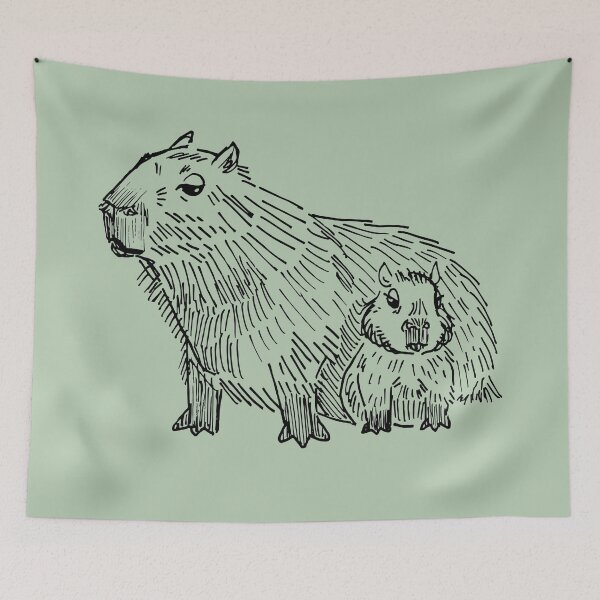Item preview, Capybara Mom And Baby Chilling Illustration designed and sold by lostnautilus.