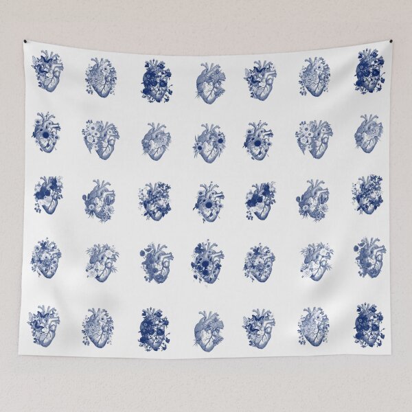 Item preview, Floral human heart blue vintage art, heart flowers illustration art, anatomy illustrations designed and sold by Collagedream.