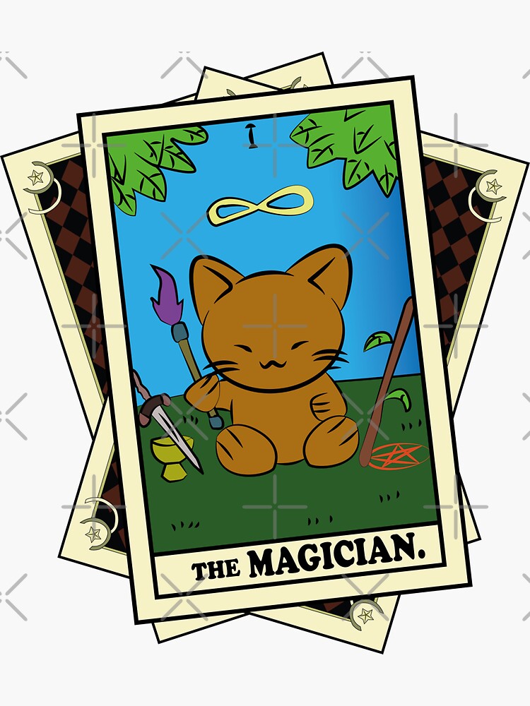 "TAROT CARDS DECK THE MAGICIAN. FORTUNE CAT" Sticker for Sale by