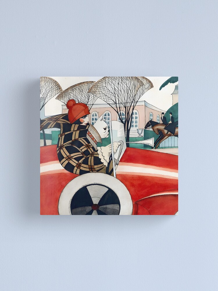 Thumbnail 2 of 3, Canvas Print, Girl and pug in an Automobile (1927) by Gerda Wegener designed and sold by ArtMemory.
