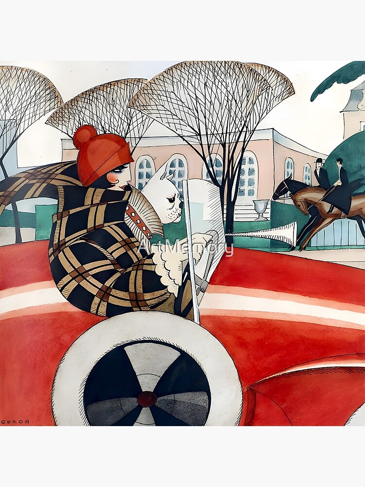 Thumbnail 3 of 3, Canvas Print, Girl and pug in an Automobile (1927) by Gerda Wegener designed and sold by ArtMemory.