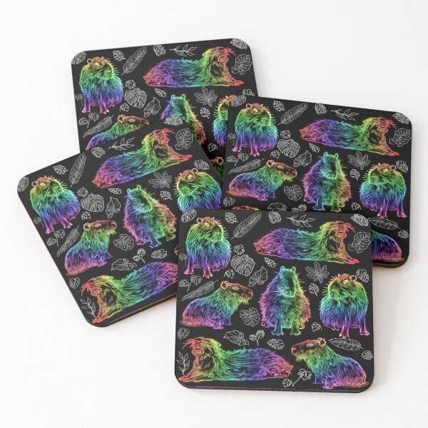 Item preview, Rainbow Capybaras and Tropical Leaves designed and sold by nimreninmu.