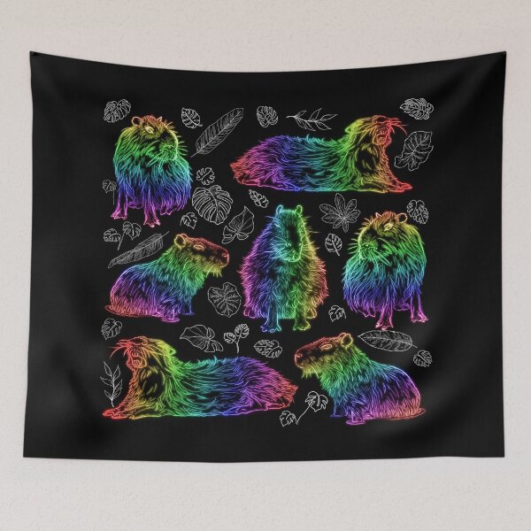 Item preview, Rainbow Capybaras and Tropical Leaves designed and sold by nimreninmu.