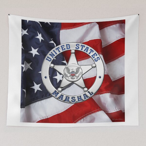 Item preview, U.S. Marshals Service - USMS Badge over American Flag designed and sold by Serge Averbukh Art Studio.