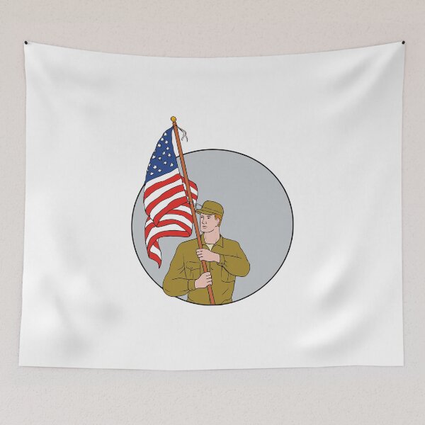 Item preview, American Soldier Holding USA Flag Circle Drawing designed and sold by patrimonio.