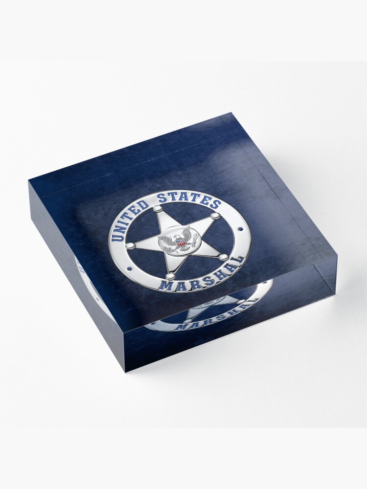 Alternate view of U.S. Marshals Service - USMS Badge over Blue Velvet Acrylic Block