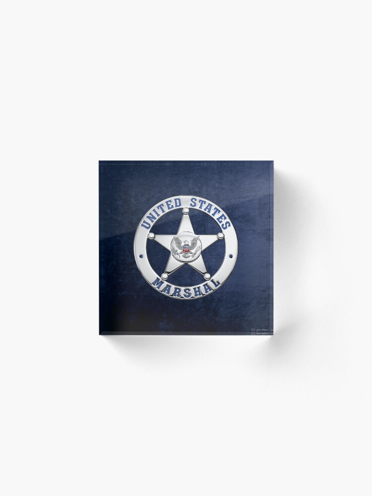 Alternate view of U.S. Marshals Service - USMS Badge over Blue Velvet Acrylic Block