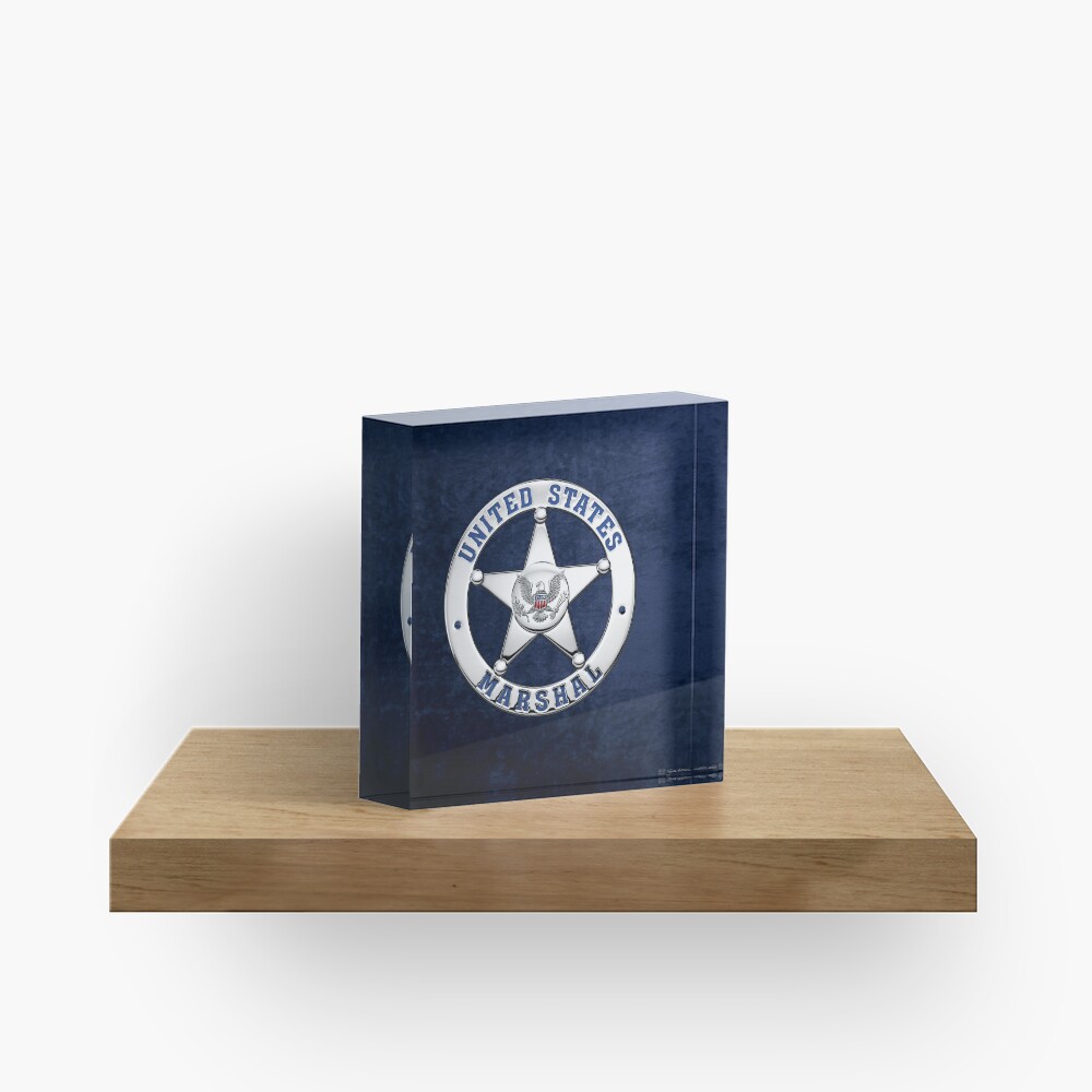 U.S. Marshals Service - USMS Badge over Blue Velvet Acrylic Block
